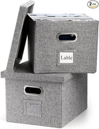 Hedume Set of 2 File Organizer Box, Collapsible Linen Filing Cabinets, Decorative Linen Filing Storage Hanging File Folders w