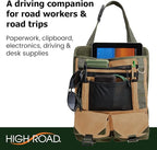 High Road Cotton Canvas Front Seat Organizer with Tablet and File Compartments, 9-pocket Car Office Passenger Seat Organizer