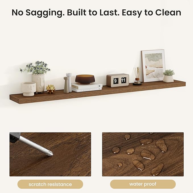 Fun Memories Rustic Wood Floating Shelves for Wall, Space-Saving Wall Mounted Shelves for Bathroom, Bedroom, Living Room and 
