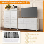 DUMOS Dresser for Bedroom, 4 Storage Drawers, Tall Fabric Closet Chests Organizer Tower Furniture with Wooden Top Metal Frame