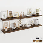 Fun Memories Brown Deep Floating Shelves, 72 x 12 Inch Long Wall Shelves, Large Display Shelf & Storage Shelf, Wood Floating 