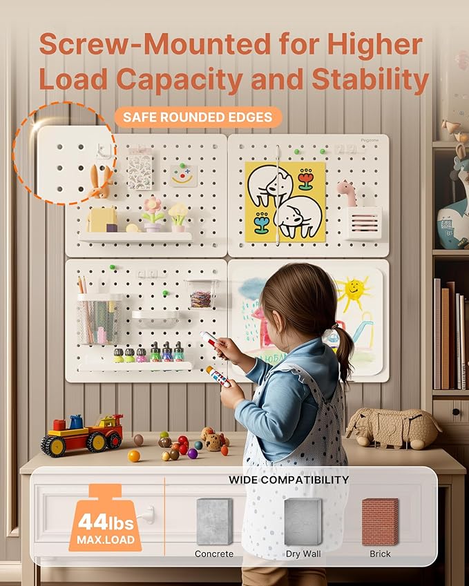 PEGZONE Pegboard Wall Organizer Combination Kit,Overall 33.1"x25.4" Metal Office Pegboard with 21 Accessories, Wall Mounted P