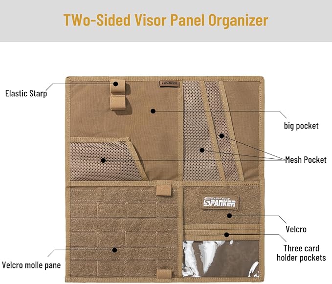 EXCELLENT ELITE SPANKER Tactical Visor Panel Organizer for Pickup F150 Large Molle Vehicle Sun Visor Holder Car Sunshade Storage Pouch
