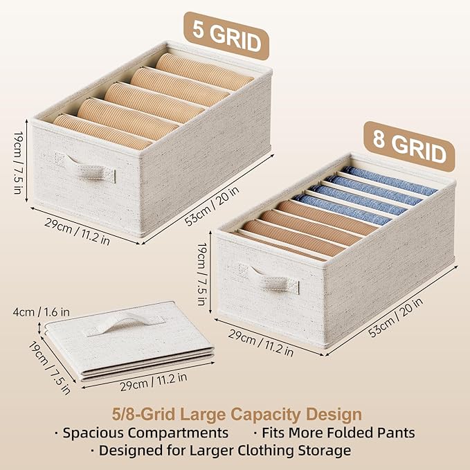 3 Pack Large Wardrobe Clothes Organizer and Storage, Fabric Sweater Organizer for Closet with Handles 5 Grids Foldable Drawer