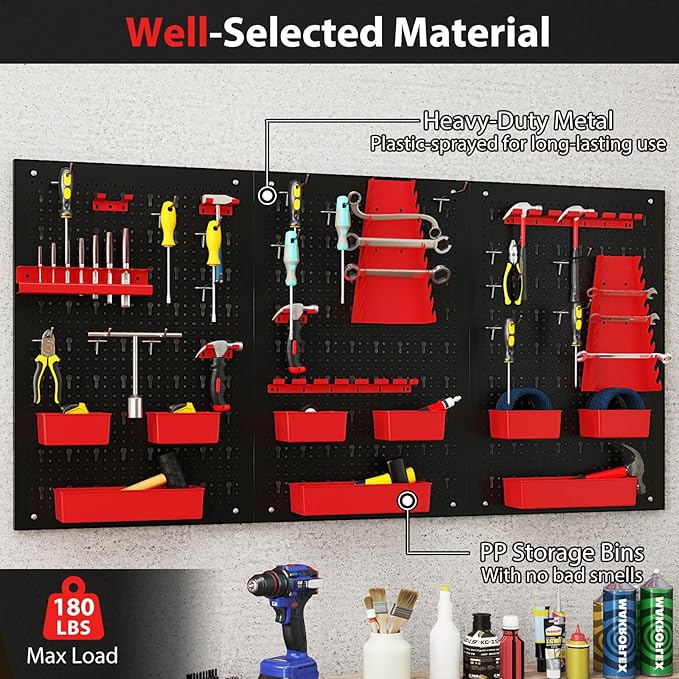 Goplus Pegboard Wall Organizer, 9-Bin Parts Rack Organizer w/Hammer Racks, Tool Holders & Hooks, Heavy-Duty Utility Tool Stor
