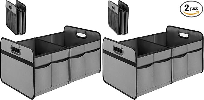 YSSOA Trunk Organizer for Car/SUV/Truck, Collapsible 2 Compartment Automotive Storage Box, 600D Waterproof Oxford Polyester