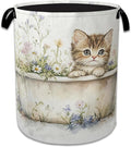Cute Cat Laundry Hamper Bathtub Flowers Laundry Basket Collapsible Portable Clothes Toy Storage Bin for Bathroom Bedroom Room