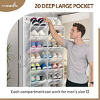 MISSLO 30 Pairs Over the Door Shoe Organizer Breathable Mesh Hanging Shoe Rack for Closet Storage with Wide Deep Pockets 10 T