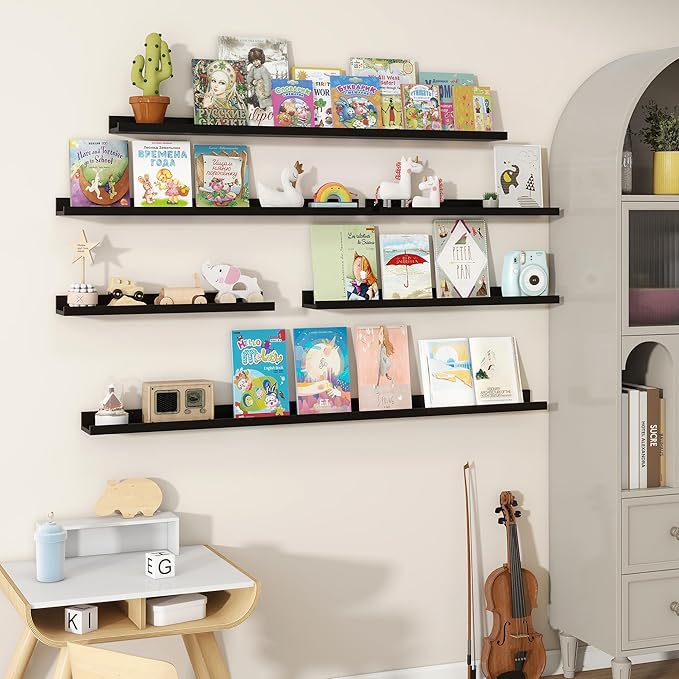 Fun Memories Picture Ledge Shelves Set of 2, 55 Inch Rustic Wall Mounted Floating Shelves with Lip for Home Storage and Décor