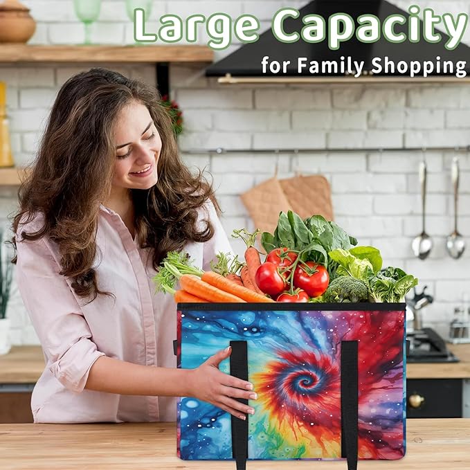 Reusable Grocery Bags Heavy Duty Shopping Bags Foldable Large Tote Bags with Long Handles & Hard Bottom