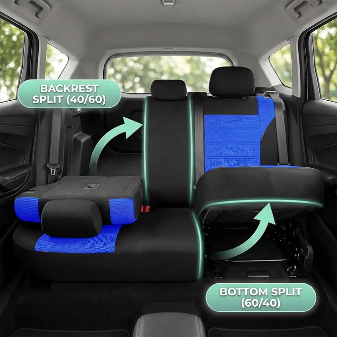 FH Group Automotive Car Seat Covers Full Set Premium 3D Air Mesh Front Seat Covers, Airbag Compatible & Split Bench Cover Uni