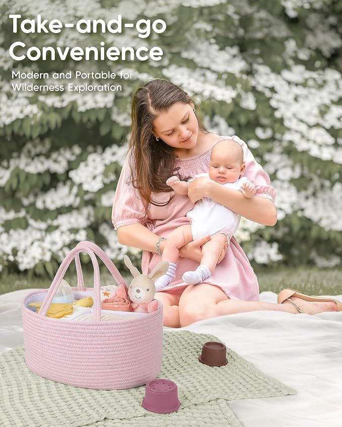 Maliton Baby Diaper Caddy Organizer, Cotton Rope Diaper Caddy Basket, Large Storage Basket for Newborn Boys and Girls, Gift f