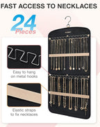 BAGSMART Hanging Jewelry Organizer, Necklace Holder Anti-tangle Earrings Rings Hanger with 10 Jewelry Bags Travel Storage Rol