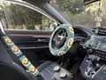 Handmade Crochet Sun Car Steering Wheel Covers Universal 14-15 inch,Cute Steering Wheel Cover,Car Accessories (Sun Wheel Cover+2belt Cover+2Coaster+Hanging)