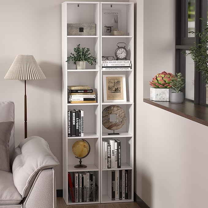 White Cube Shelf, 6 Cube Storage Organizer, 6-Tier Cube Storage Shelf, Freestanding Low Bookcase for Living Room Decor, Bedro