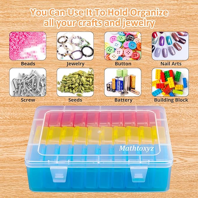 Mathtoxyz Bead Organizer Box(Red,Yellow,Blue), 93Pcs Small Bead Organizers and Storage Plastic Cases Mini Clear Containers Bo