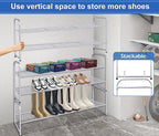 KEETDY 2-Tier Long Shoe Rack for Closet Shoe Organizer for Entryway, Metal Stackable Shoe Storage Shelf for 18 Pairs Sneakers