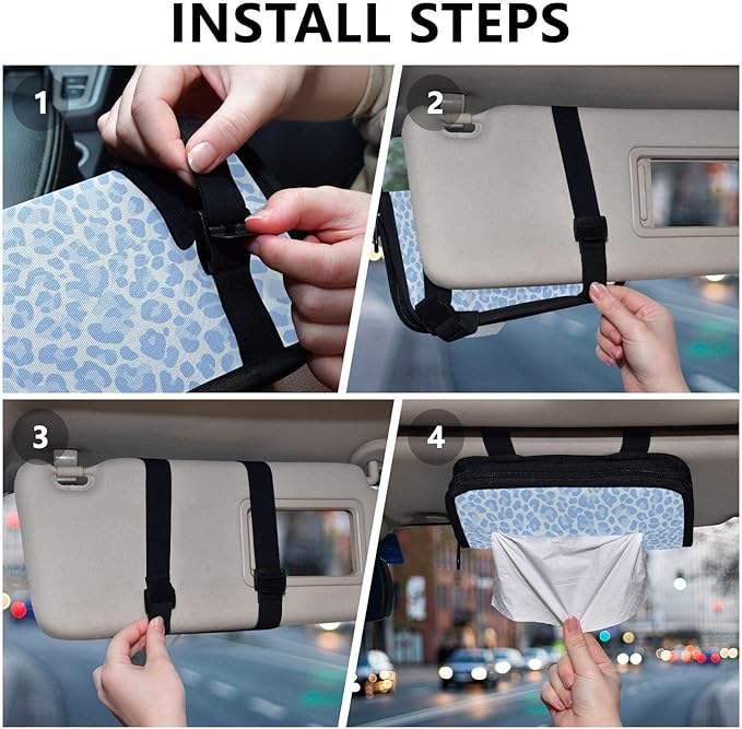 Car Tissue Holder Car Visor Organizer Tissue Box Holder for Car Sun Visor Organizer with Car Vehicle Accessories Essentials Interior for Women Men Sky Blue Leopard Print