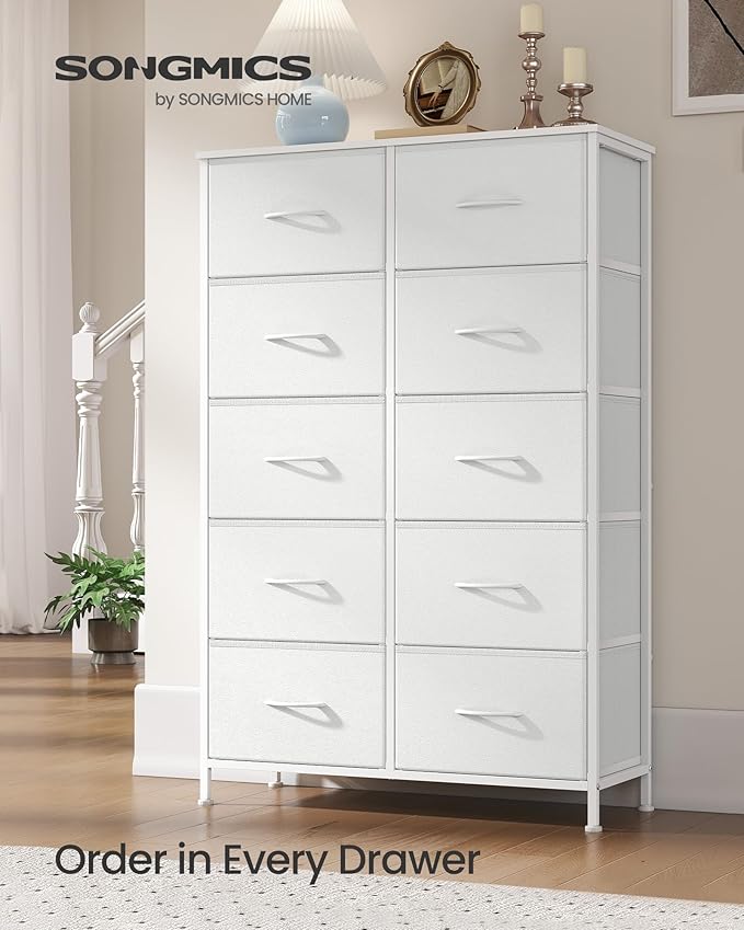SONGMICS Dresser for Bedroom, Chest of Drawers, Steel, MDF, 10 Non-Woven Fabric Drawers, Storage Organizer Unit, Closet, Entr