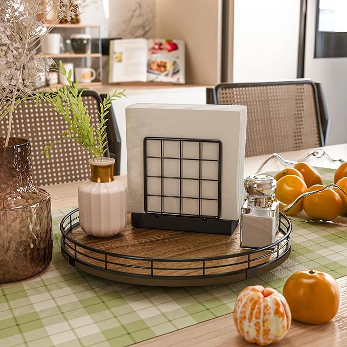 Acacia Wood 12" Lazy Susan Turntable Organizer for Table Top, Farmhouse Round Wooden Lazy Susan for Cabinet Kitchen Centerpie