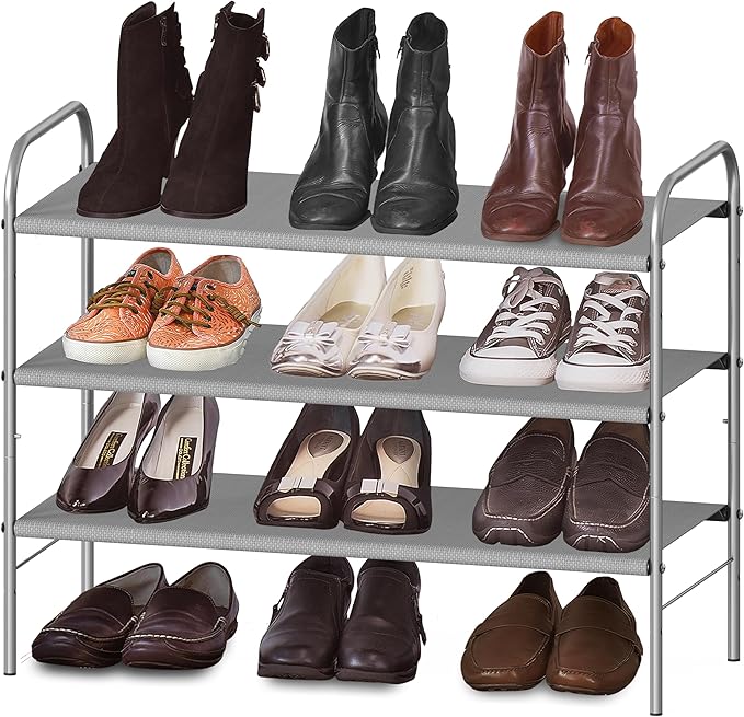Simple Houseware 3-Tier Shoe Rack Storage Organizer, Grey – Space-Saving Shoe Shelf, Holds 9–16 Pairs, Sturdy Metal Frame, Ea