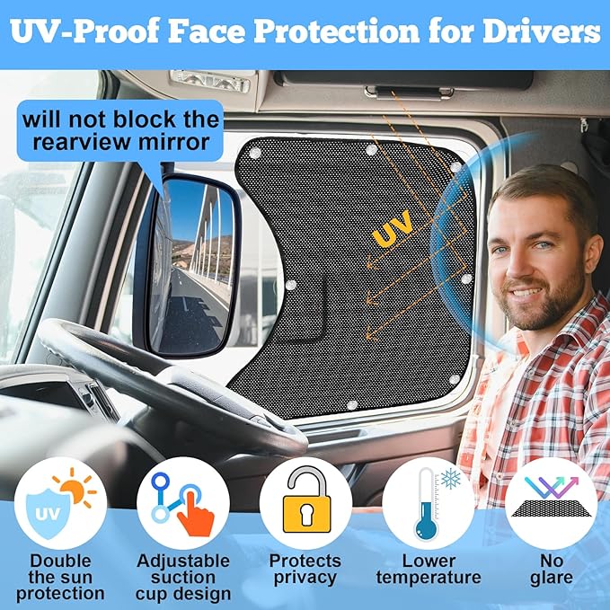 2PCS Side Window Sunshades for Semi-Truck,23.6x21.6inch Car Side Window Shade RV Semi Truck Accessories