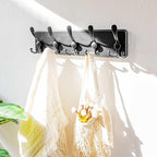 Dseap Coat Rack Wall Mounted - 5 Tri Hooks, Heavy Duty, Wooden Wall Coat Hanger Coat Hook for Clothes Hat Jacket Clothing, Bl