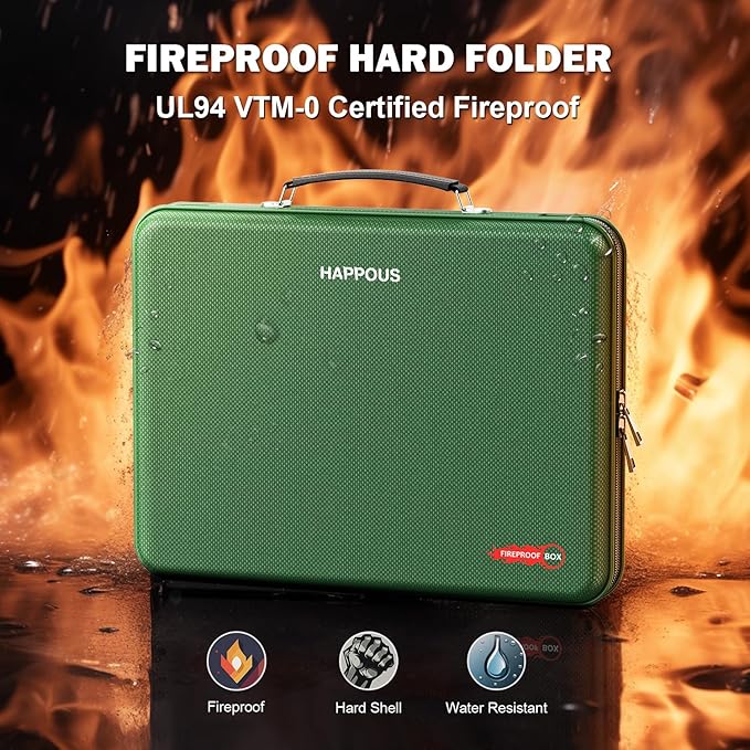 Fireproof Document Box, Expanding File Organizer with 13 Pockets, Portable Fireproof File Box Hard-Shell Document Organizer S