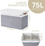 DECOMOMO Large Toy Storage Box with Lid - 25L x 12W x 16H inches Toy Chest Storage Bin with Divider for Kids, Nursery, Playro