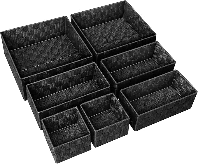 Posprica Small Baskets for Organizing(7 Set) Woven Storage for Shelves, Bathroom, Decorative Closet Organizer, Dresser Bins, 