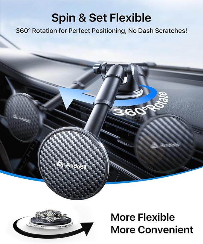 【True Military-Grade】andobil 3 in1 Magnetic Phone Holder for Car Dashboard Windshield Vent 【Upgrade Suction & Strongest Magnet】Retractable for MagSafe Car Mount for iPhone 17 16 15 14 Pro Max Sumsung