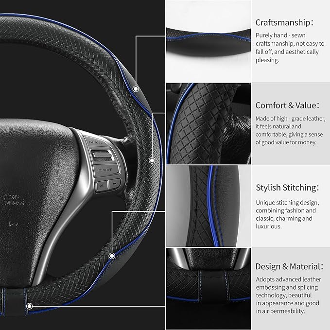 Steering Wheel Cover,Anti-Slip, Safety,Soft,Breathable,Heavy Duty,Thick,Full Surround, Sports Style,Universal Car Accessories