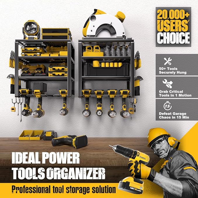 Spampur Power Tool Organizer Wall Mount, Heavy Duty 420LB with 8-Slot Drill Holder - All-in-One Garage Storage for Workshop, 