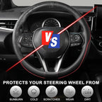 SEG Direct Steering Wheel Cover 14.5-15 inch (37-39 cm) Medium Size, Microfiber Leather, Non-Slip Comfortable Grip, Fits Cars