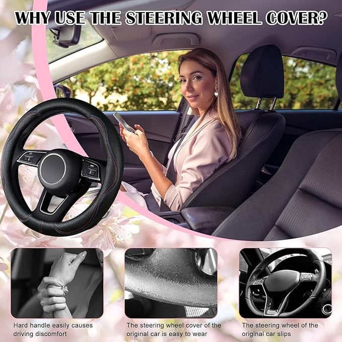 SuperKaKa Car Steering Wheel Cover 2025, Universal Auto PU Cute Breathable Slip-Proof Comfort Imitation Leather Protector Car