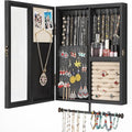 Keebofly Wall Mounted Jewelry Organizer With Rustic Wood Large Space Jewelry Cabinet, Holder, Storage Box for Necklaces, Earr