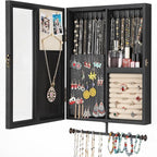 Keebofly Wall Mounted Jewelry Organizer With Rustic Wood Large Space Jewelry Cabinet, Holder, Storage Box for Necklaces, Earr