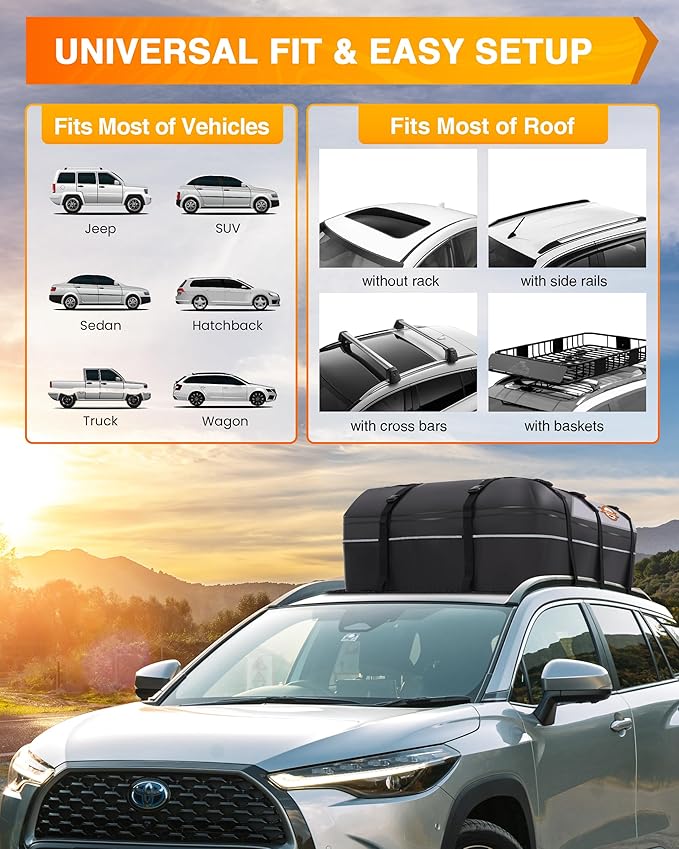 Sailnovo Rooftop Cargo Carrier - 21 Cubic PVC Waterproof Roof Rack Cargo Carrier for Top of Vehicle with/Without Rack, Soft-Shell Car Top Carrier Includes Anti-Slip Mat, Luggage Lock, 6 Door Hooks