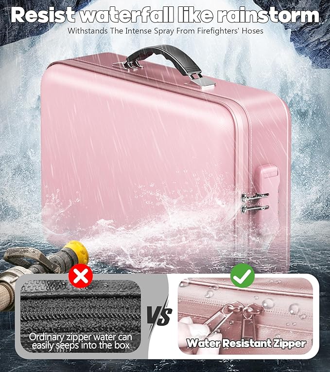 Fireproof Document Box, Hard Case Highly Flame-Resistant Fire Proof Waterproof File Organizer with Lock, Portable Fire Safe f