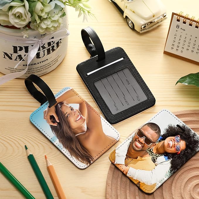 Frienda 8 Pieces Sublimation Luggage Tags Bulk PU Leather Name Label Blank Suitcase Heat Transfer Bag Card Business ID Card H