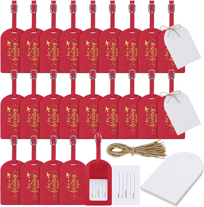 Amylove Bulk Luggage Tags Wedding Favors Adventure Begins Luggage Tags for Guests Travel Tag for Suitcase Bridal Gift 24 Pack