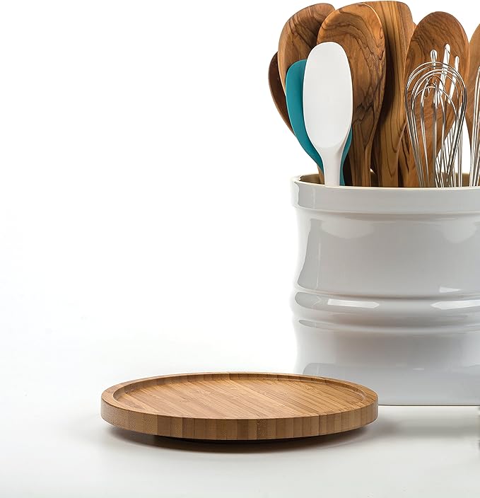 RSVP International Tool Crock Turntable Lazy Susan, Bamboo, 8.25" | Handy in Cabinets or on Counters | Rotating Base with Stu