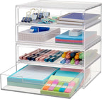 STORi Chloe Space-Saving Clear Drawer Organizer (4 Wide Drawers) Sort Office, Kitchen, Beauty Supplies, Makeup, Pens, Jewelry