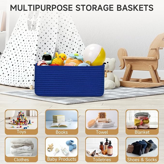 3-Pack Small Storage Baskets for Organizing | Woven Shelf Toy Basket | Rope Baskets for Gifts Empty | Closet Organizer Bins w