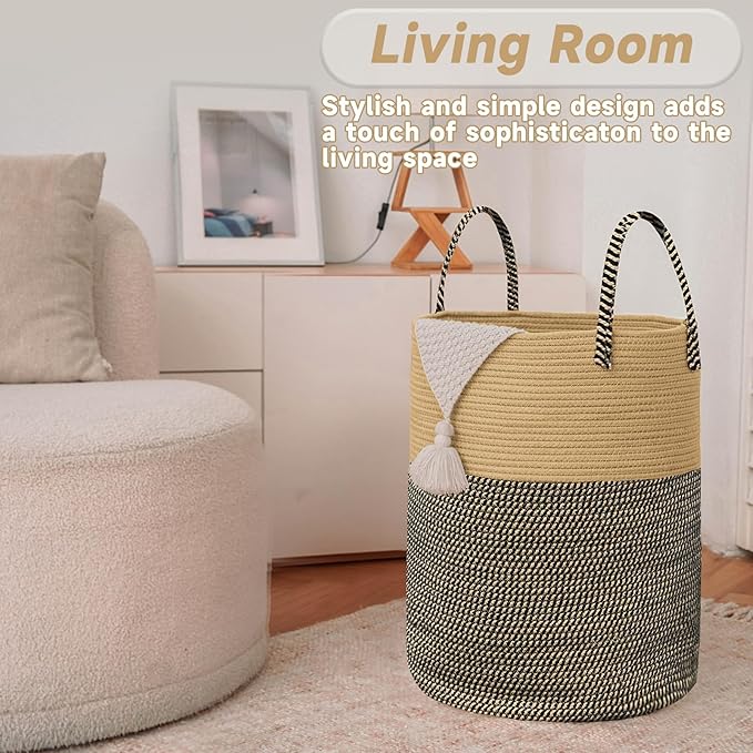 JMvicyroam Large Woven Laundry Basket Hamper,100L Cotton Rope Storage Bin for Blankets,Toys and Clothes,Decorative Tall Nurse