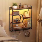 HOOBRO 27.5" Floating Shelf with LED Lights, Gaming LED Wall Mounted Shelf with Hanging Rod & 4 S-Hooks, 4-Tier Hanging Displ