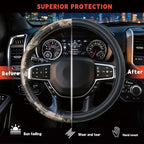 Steering Wheel Cover for Dodge Ram 1500, Ram 2500, Ram 3500, Fit 15.5-16" Wheels (Black-Full Carbon Fiber)