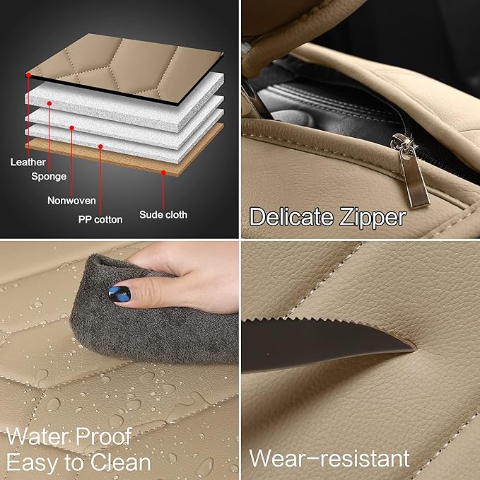 Leather Car Seat Covers Full Set, Waterproof Faux Leather Seat Covers for Cars, Non-Slip Car Interior Covers Universal Fit fo