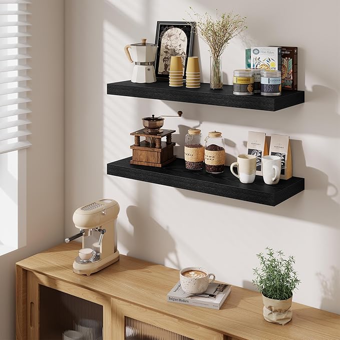 Fun Memories Floating Shelves for Wall, 32 Inch Long Floating Shelves Set of 2, 32 x 10 Wooden Shelves for Wall, Large Storag