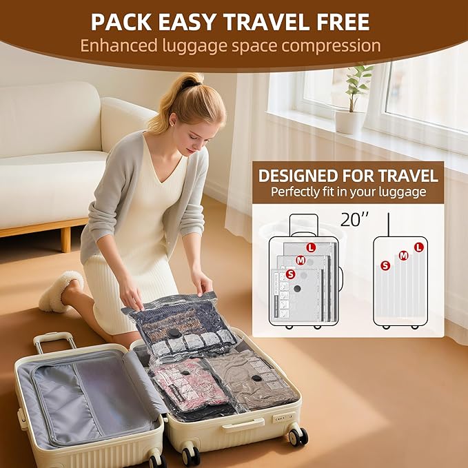Travel Vacuum Storage Bags, 6 Pack Carry-On Size for Luggage and Suitcase, Vacuum Storage Bags, Vacuum for Bags Storage, Spac